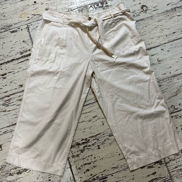 Wide Leg High Rise Cropped Offwhite Cream Colored Pants Size 20 - Picture 2 of 8